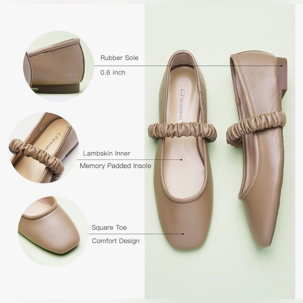 C.Paravano Mary Jane Shoes for Women | Womens Flat Mary Jane Leather Ballet Flat - Picture 4 of 5